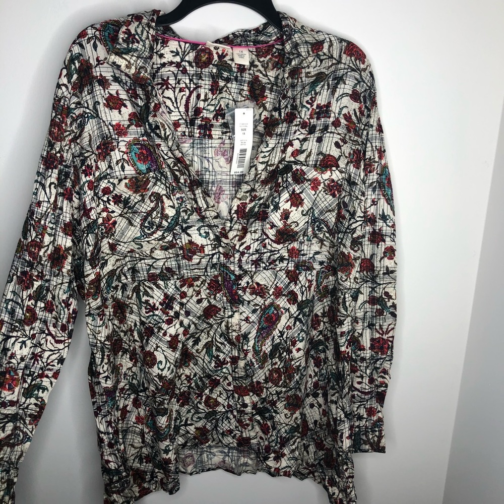 Westbound Woman button up floral plaid shirt